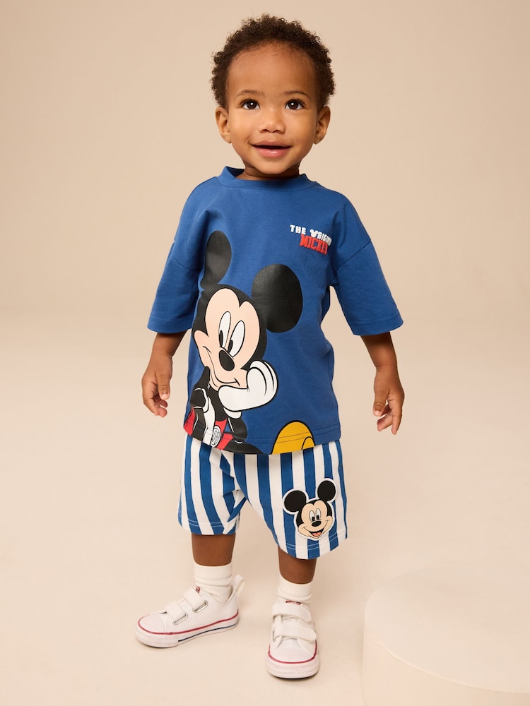 Blue/White Mickey Mouse T-Shirt & Shorts Set (3mths-8yrs) - Image 2 of 9