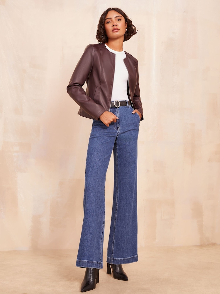 Friends Like These Red Faux Leather Short Collarless Jacket - Image 1 of 4 Friends Like These Red Faux Leather Short Collarless Jacket - Image 1 of 4