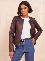 Friends Like These Red Faux Leather Short Collarless Jacket - Image 2 of 4