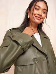 Friends Like These Khaki Faux Leather Short Trench Jacket - Image 3 of 4