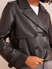 Friends Like These Black Faux Leather Short Trench Jacket - Image 1 of 4