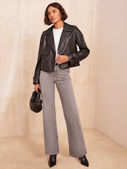 Friends Like These Black Faux Leather Short Trench Jacket - Image 2 of 4
