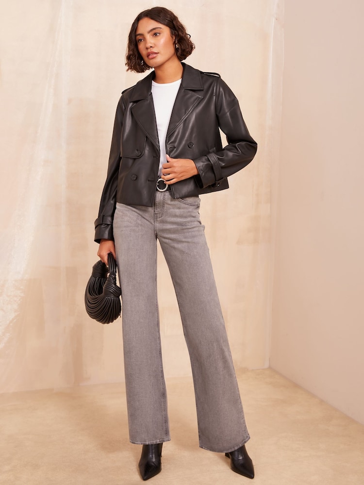 Friends Like These Black Faux Leather Short Trench Jacket - Image 2 of 4