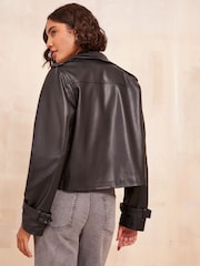 Friends Like These Black Faux Leather Short Trench Jacket - Image 4 of 4