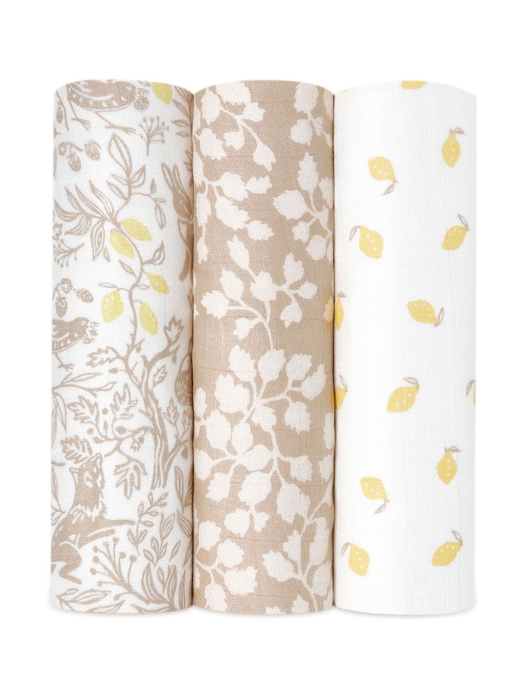 aden + anais White Large Muslin Silky Soft Natural Woodland 100% Cotton Blankets 3 Pack - Image 1 of 5 aden + anais White Large Muslin Silky Soft Natural Woodland 100% Cotton Blankets 3 Pack - Image 1 of 5