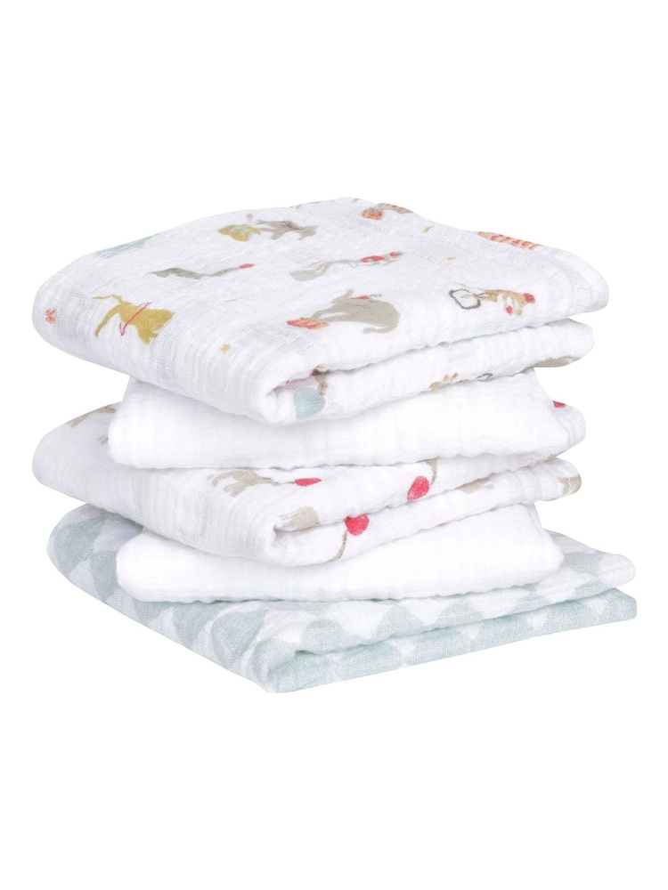 aden + anais White Essentials 100% Cotton Elephant Circus Muslin Squares 5 Pack - Image 1 of 5