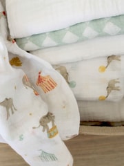 aden + anais White Essentials 100% Cotton Elephant Circus Muslin Squares 5 Pack - Image 3 of 5