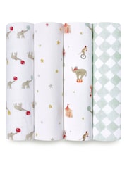 aden + anais White Essentials 100% Cotton Muslin Blanket Elephant Circus Muslins 4 Pack - Image 1 of 8