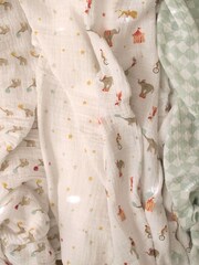 aden + anais White Essentials 100% Cotton Muslin Blanket Elephant Circus Muslins 4 Pack - Image 6 of 8