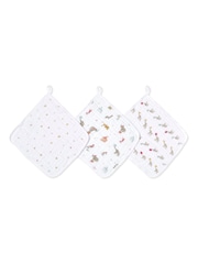 aden + anais White Essentials 100% Cotton Muslin Elephant Circus Washcloth 3 Pack - Image 1 of 3