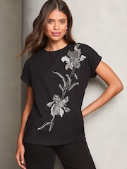 Lipsy Black Embellished Artwork T-Shirt - Image 1 of 4