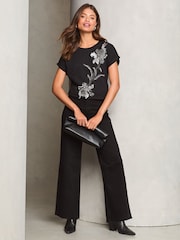 Lipsy Black Embellished Artwork T-Shirt - Image 2 of 4