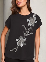 Lipsy Black Embellished Artwork T-Shirt - Image 3 of 4