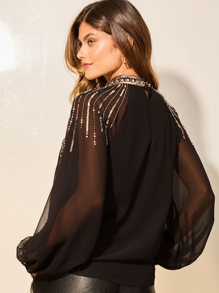 Lipsy Black Gold Long Sleeve Keyhole Blouse - Image 4 of 4