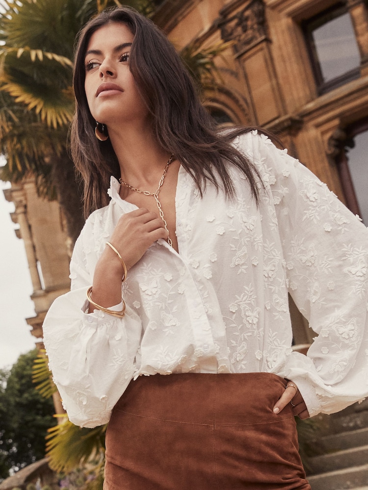 Lipsy White Long Sleeve Grandad Collar Blouse - Image 1 of 4 Lipsy White Long Sleeve Grandad Collar Blouse - Image 1 of 4