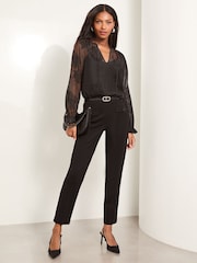 Lipsy Black Long Sleeve Ruffle Cuff Blouse With Floral Detail - Image 3 of 4