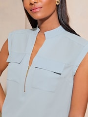 Lipsy Silver Zip Front Sleeveless Utility Pocket Blouse - Image 4 of 4