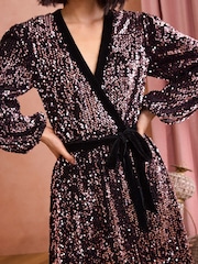 Love & Roses Pink Sequin Wrap Dress - Image 2 of 4