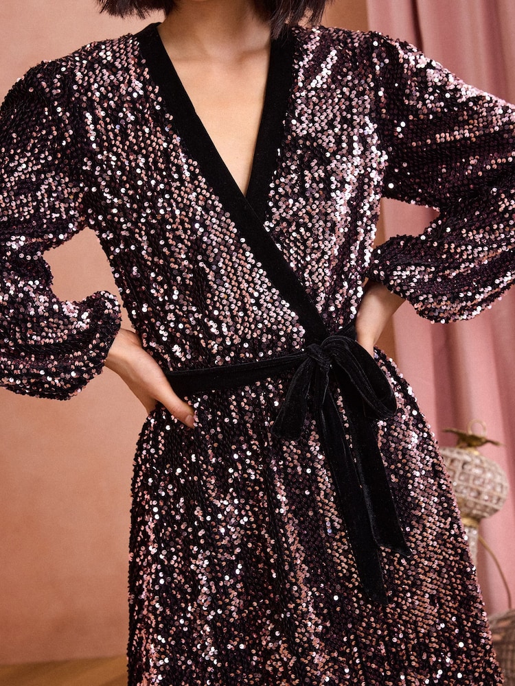 Love & Roses Pink Sequin Wrap Dress - Image 2 of 4