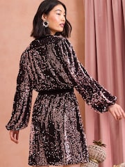Love & Roses Pink Sequin Wrap Dress - Image 4 of 4