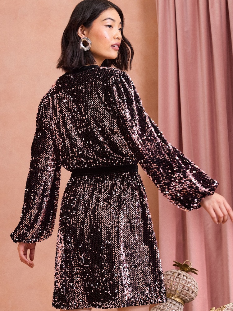 Love & Roses Pink Sequin Wrap Dress - Image 4 of 4