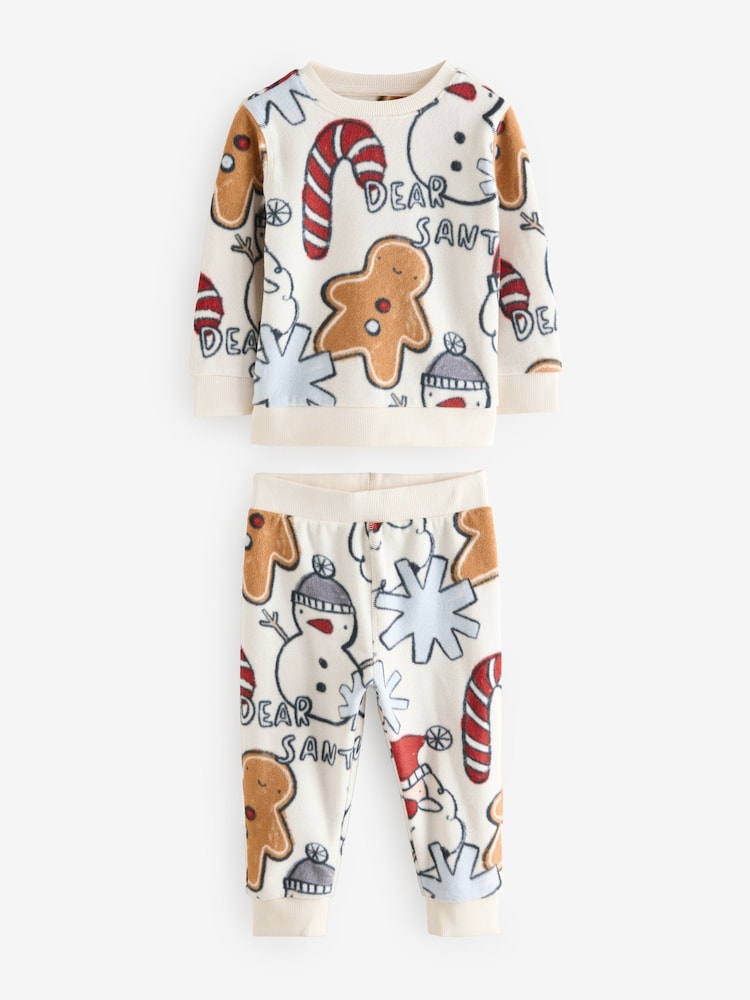 Cream/Red Single Soft Touch Christmas Fleece Pyjamas with Elastane (9mths-16yrs) - Image 1 of 4