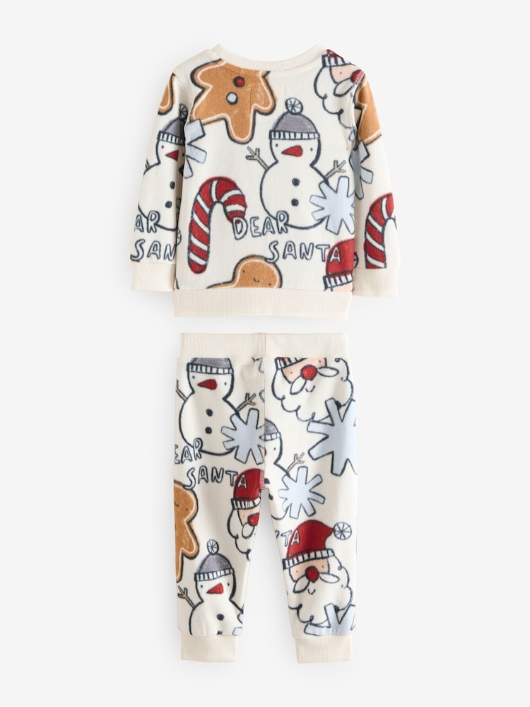 Cream/Red Single Soft Touch Christmas Fleece Pyjamas with Elastane (9mths-16yrs) - Image 2 of 4