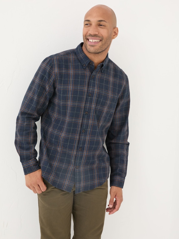 FatFace Charlton Navy Long Sleeve Check 100% Cotton Shirt - Image 1 of 6