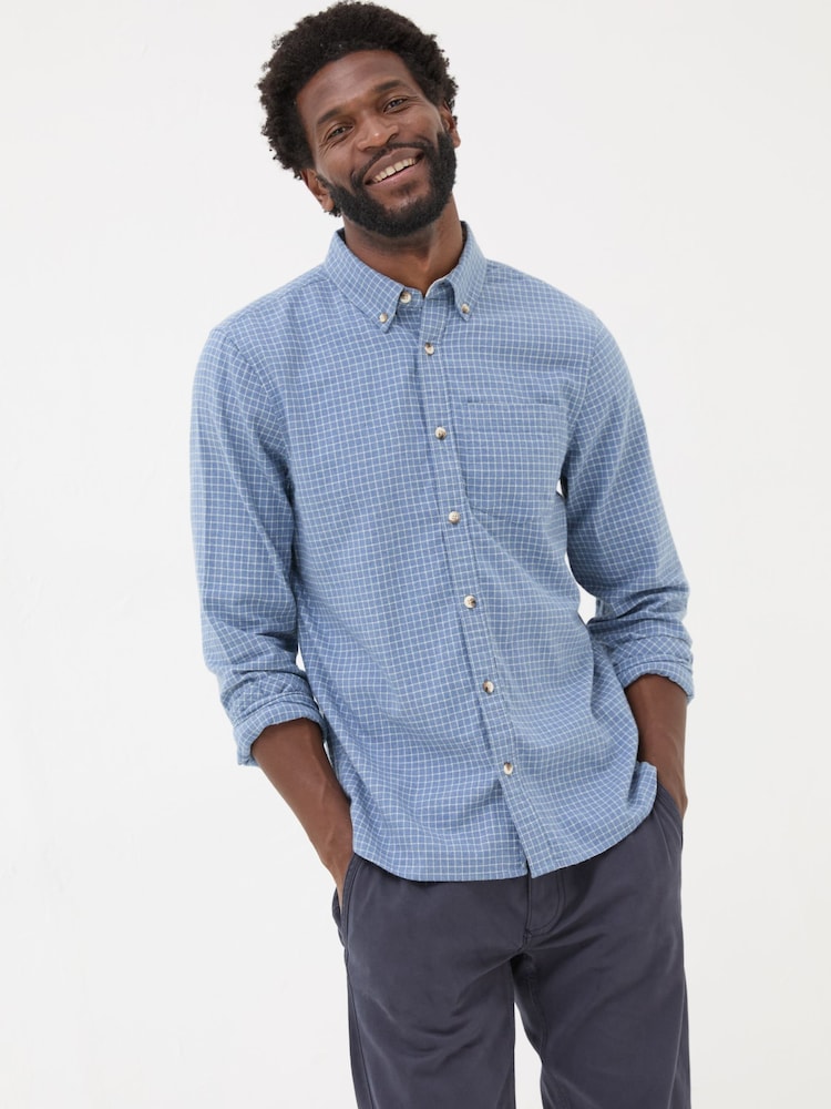FatFace Blue Long Sleeve Grantham Grid Check Shirt - Image 1 of 5
