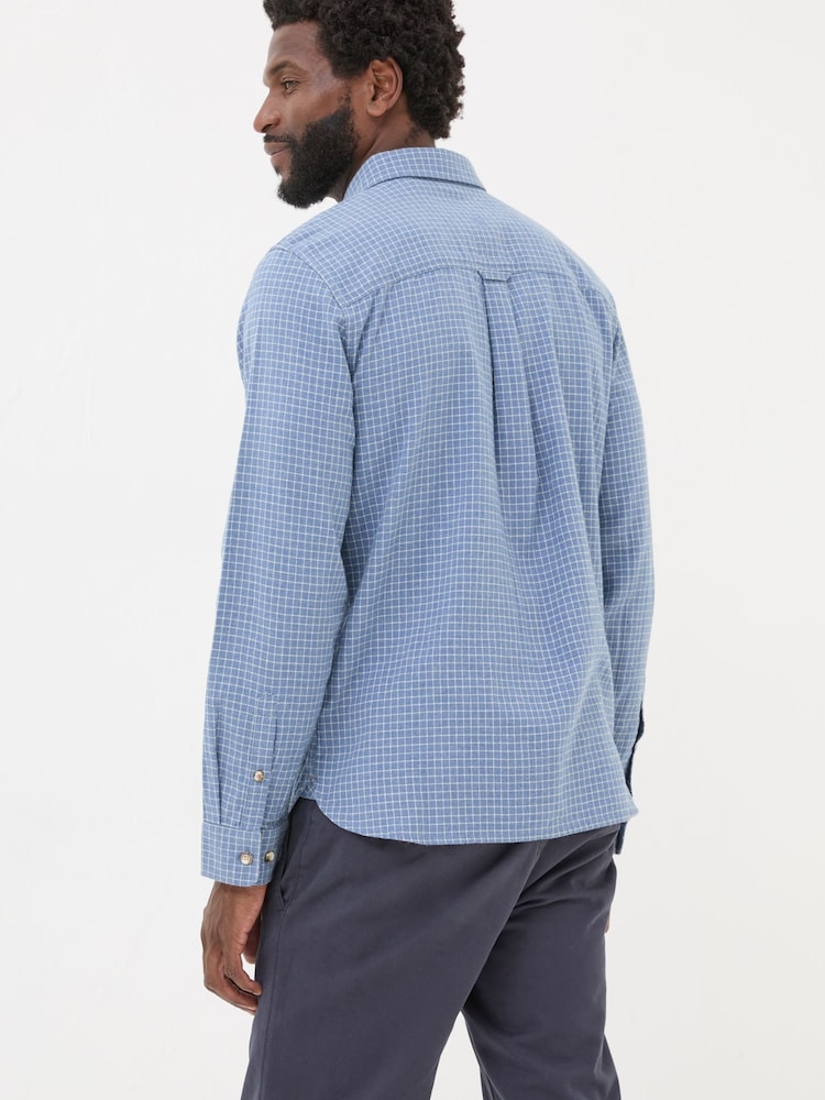 FatFace Blue Long Sleeve Grantham Grid Check Shirt - Image 2 of 5