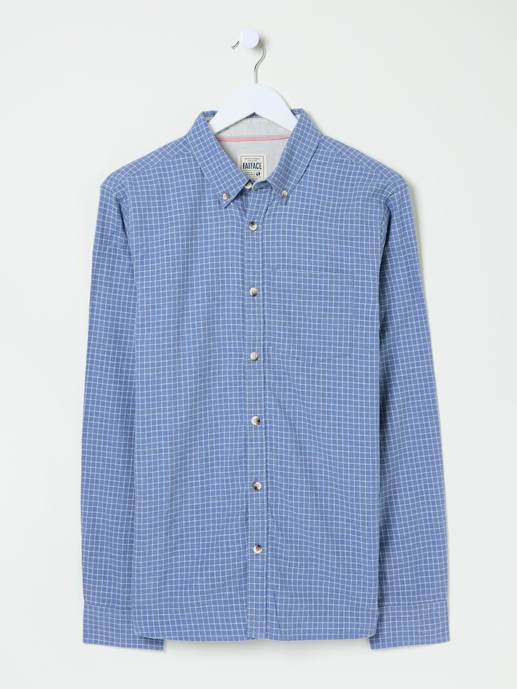 FatFace Blue Long Sleeve Grantham Grid Check Shirt - Image 5 of 5