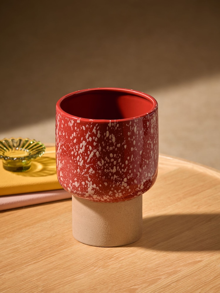 MADE.COM Terracotta & White Santiago Hand Splatter Small Plant Pot - Image 2 of 5