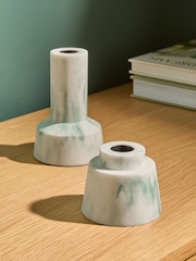 MADE.COM Set of 2 Marbled Teal Fitz Taper Candle Holders - Image 4 of 7