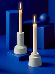 MADE.COM Set of 2 Marbled Teal Fitz Taper Candle Holders - Image 6 of 7
