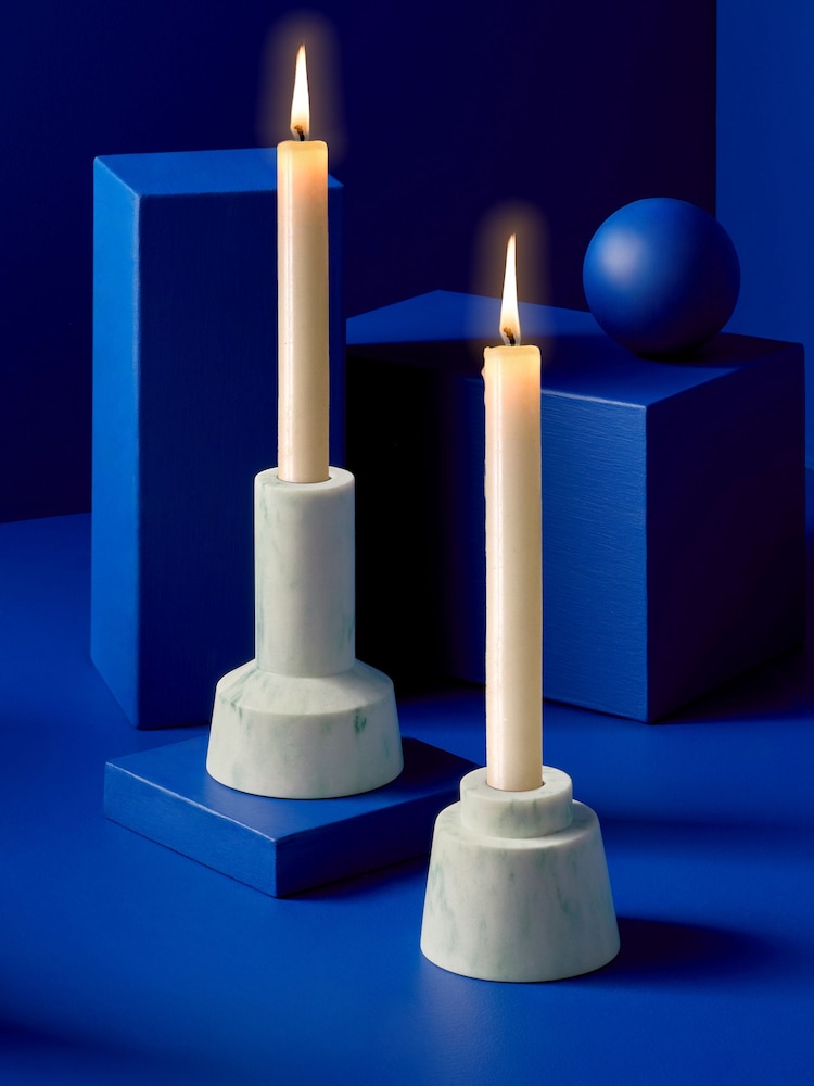 MADE.COM Set of 2 Marbled Teal Fitz Taper Candle Holders - Image 6 of 7