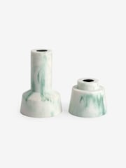 MADE.COM Set of 2 Marbled Teal Fitz Taper Candle Holders - Image 7 of 7
