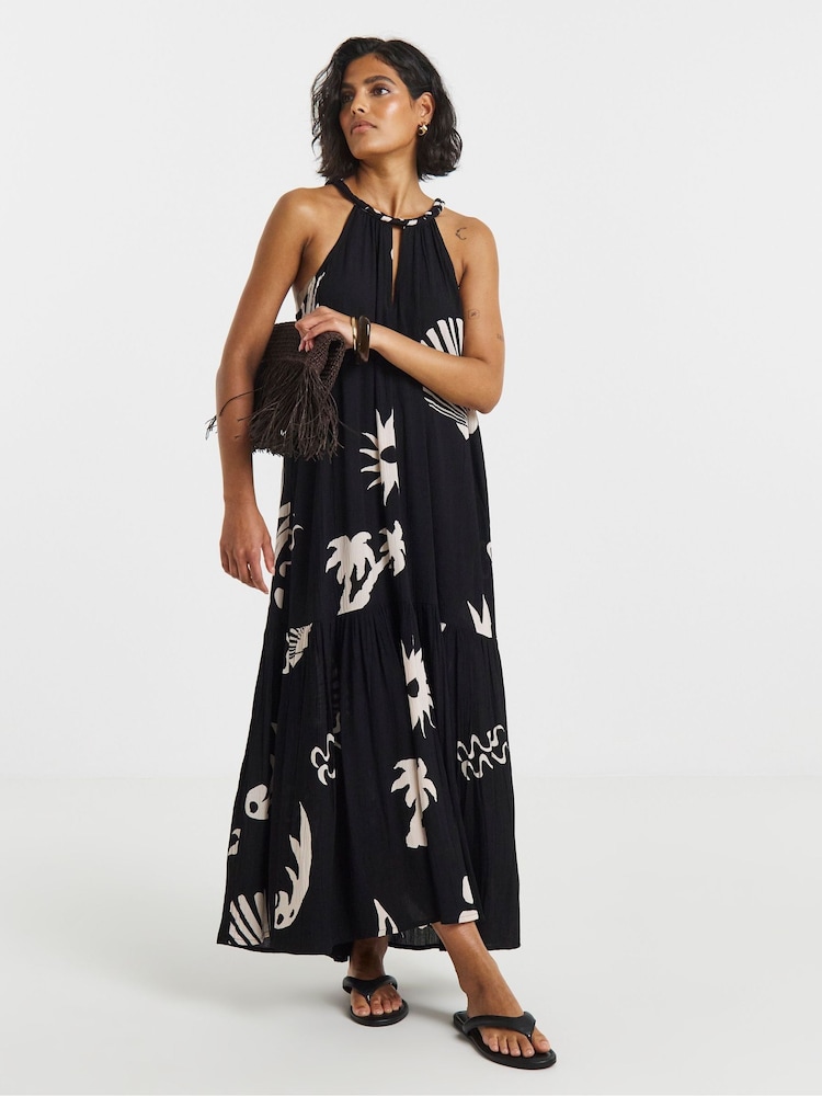 Simply Be Black Crinkle Trapeze Maxi Dress - Image 1 of 4