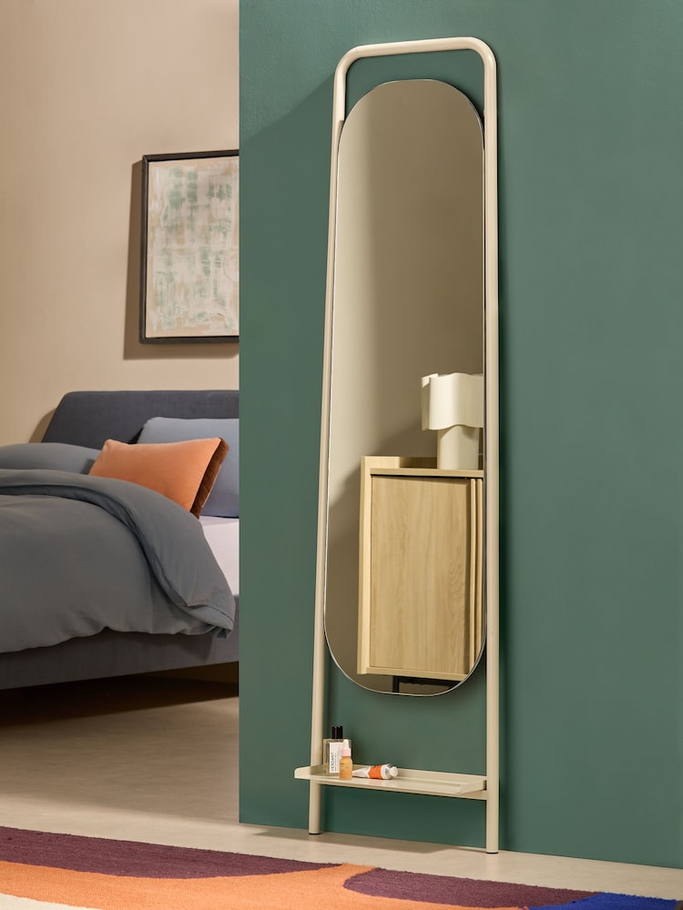 MADE.COM Cream Sylas Full Length Leaner Mirror with Shelf - Image 1 of 4