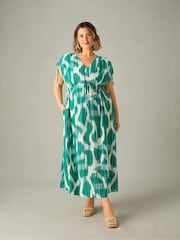 Live Unlimited Green Curve Geo Print Drawstring Maxi Dress - Image 4 of 7