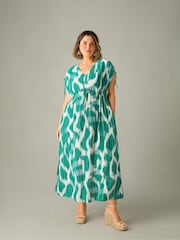 Live Unlimited Green Curve Geo Print Drawstring Maxi Dress - Image 5 of 7