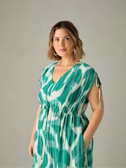 Live Unlimited Green Curve Geo Print Drawstring Maxi Dress - Image 6 of 7