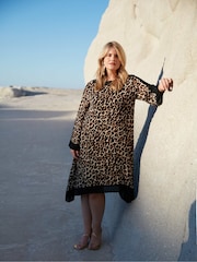 Live Unlimited Brown Curve Leopard Print Maxi Kaftan - Image 1 of 7