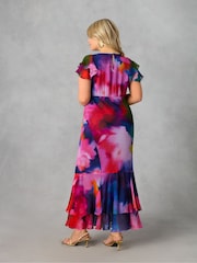 Mittelblau - Live Unlimited Curve Maxikleid mit Rüschen-Schulter und Animal-Burnout-Print - Bild 5 von 5