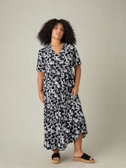 Live Unlimited Black Curve Floral Puff Sleeve Tiered Maxi Dress - Image 1 of 3