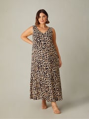 Live Unlimited Brown Curve Leopard Print V-Neck Maxi Swing Dress - Image 3 of 5