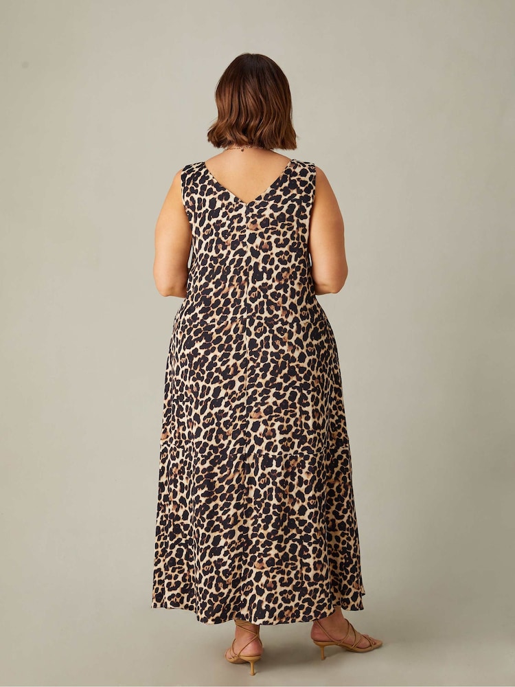 Live Unlimited Brown Curve Leopard Print V-Neck Maxi Swing Dress - Image 5 of 5
