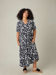 Live Unlimited Black Curve Petite Mono Floral Puff Sleeve Tiered Maxi Dress - Image 1 of 3