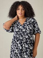 Live Unlimited Black Curve Petite Mono Floral Puff Sleeve Tiered Maxi Dress - Image 2 of 3