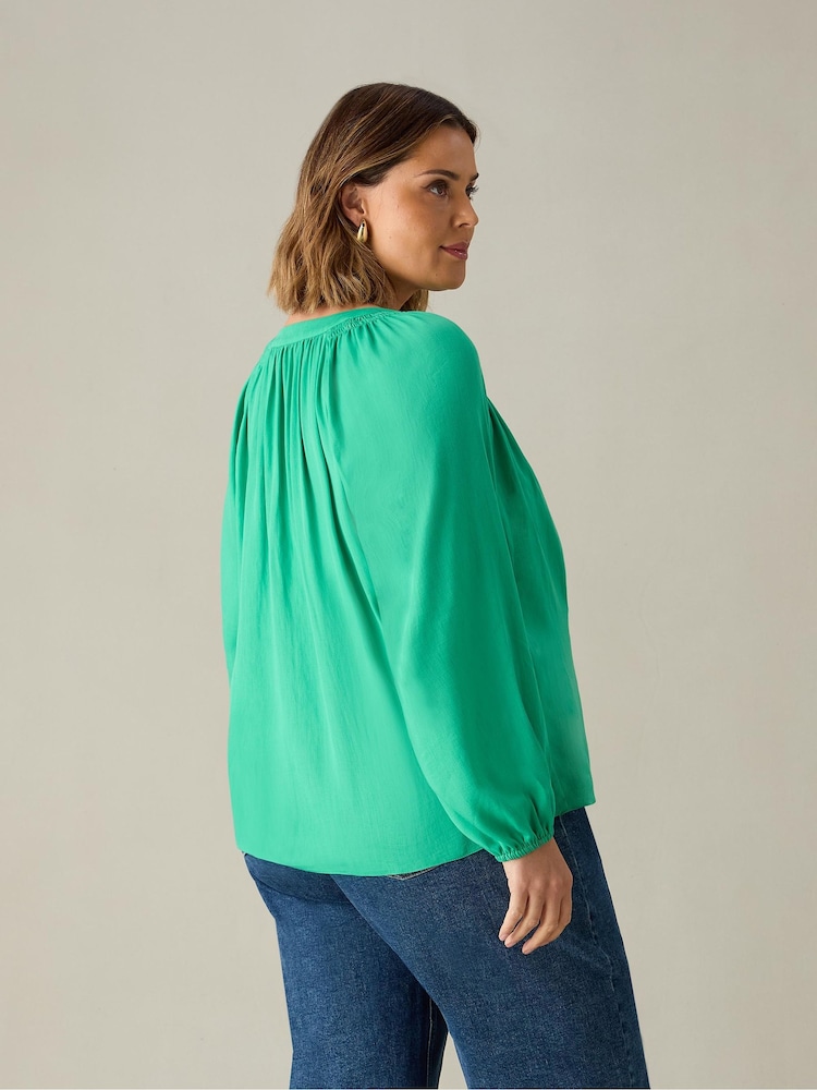 Live Unlimited Mid Green Curve Chambray Blouse - Image 3 of 3