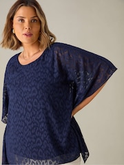 Live Unlimited Blue Curve Burnout Overlay Hanky Hem Top - Image 3 of 4
